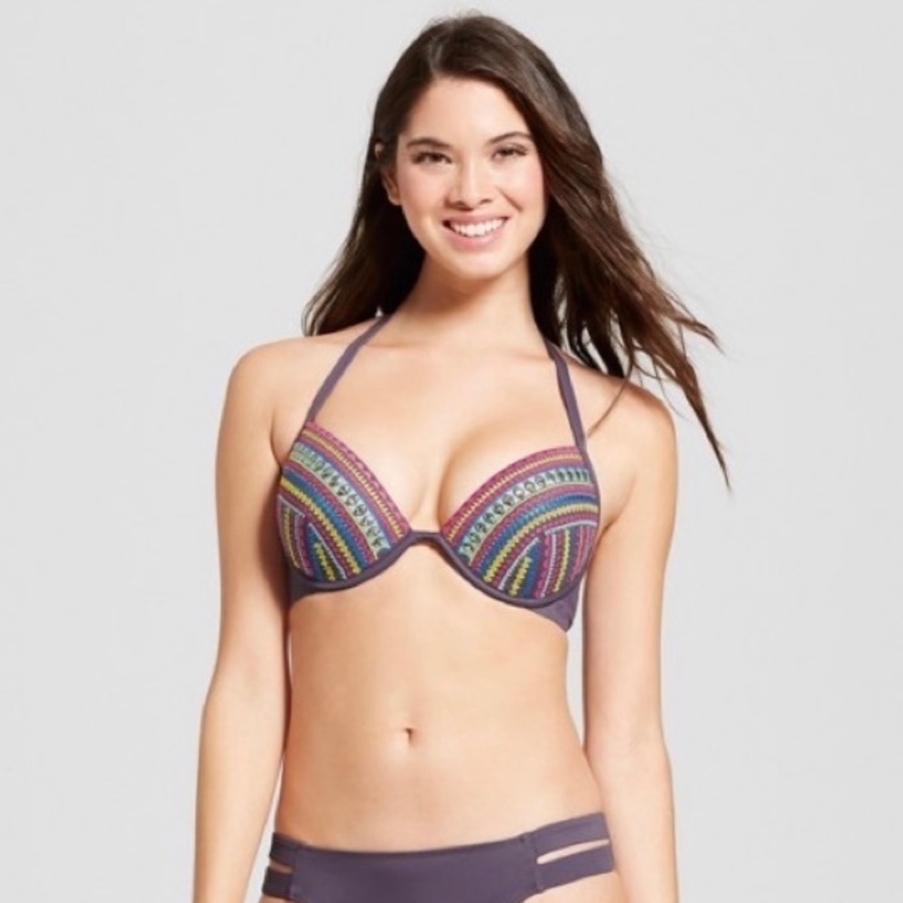 Shade & Shore Embroidered Halter Bikini Top 34 B